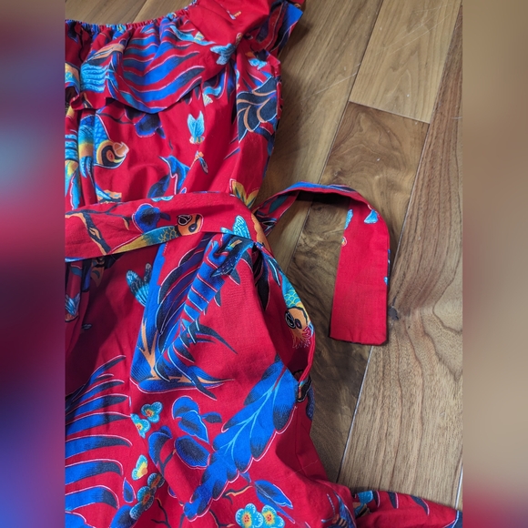 Red vibrant Hawaiian ruffle dress - Farm Rio inspired - EUC size M - Picture 5 of 5